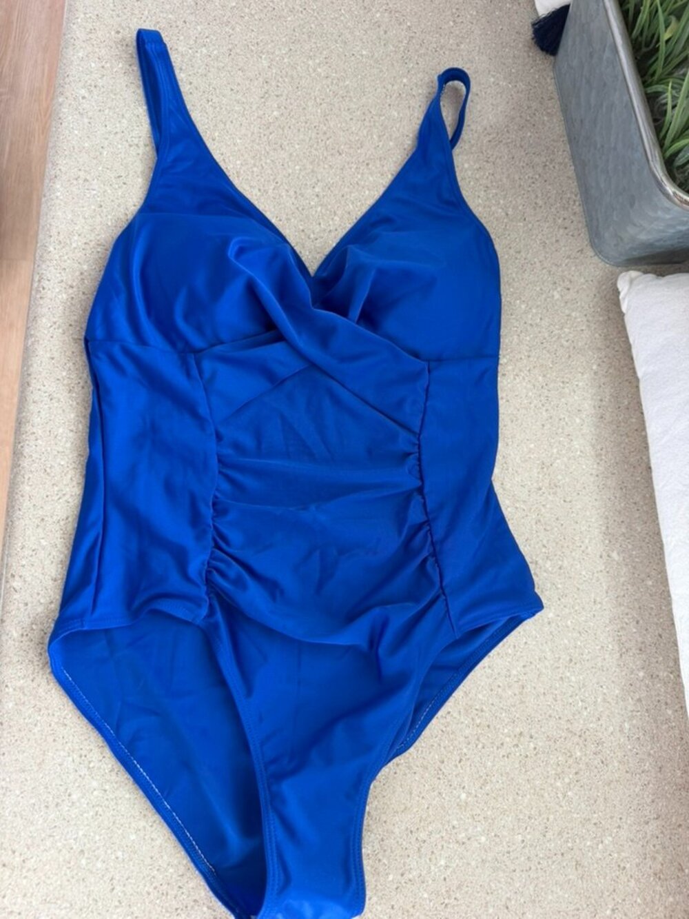 NWT Royal Blue One Piece CrissCross Flattering Swimsuit Medium